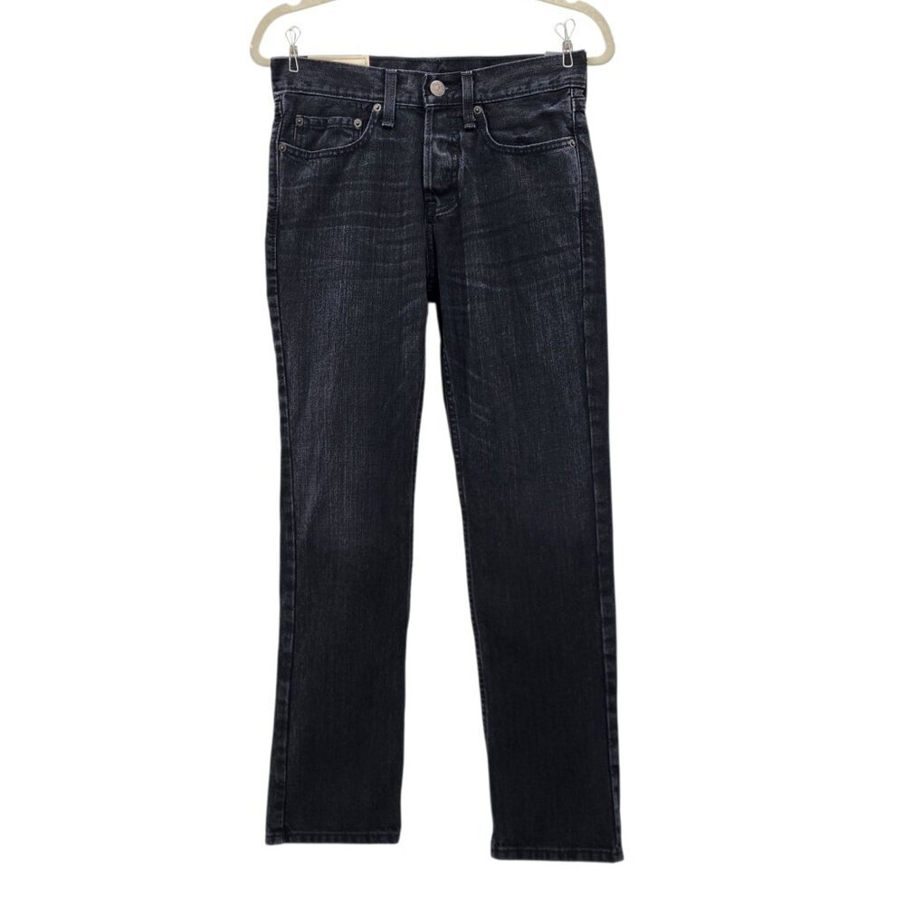 NEW Hollister Mens 28X30 Jeans Slim Straight Distressed Black Button Fly Denim
